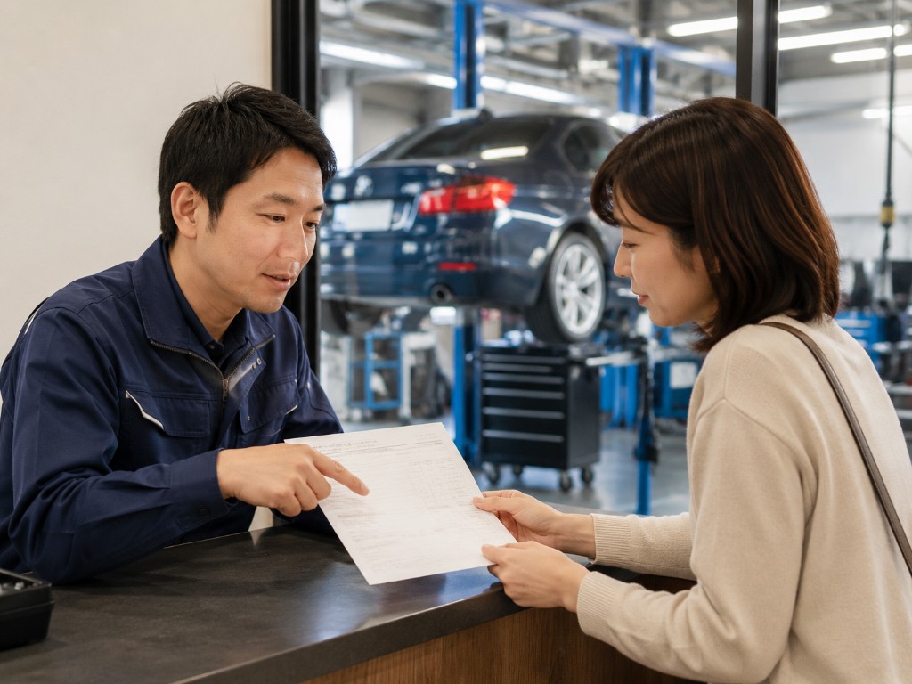 受付でご案内の内訳をご説明する様子