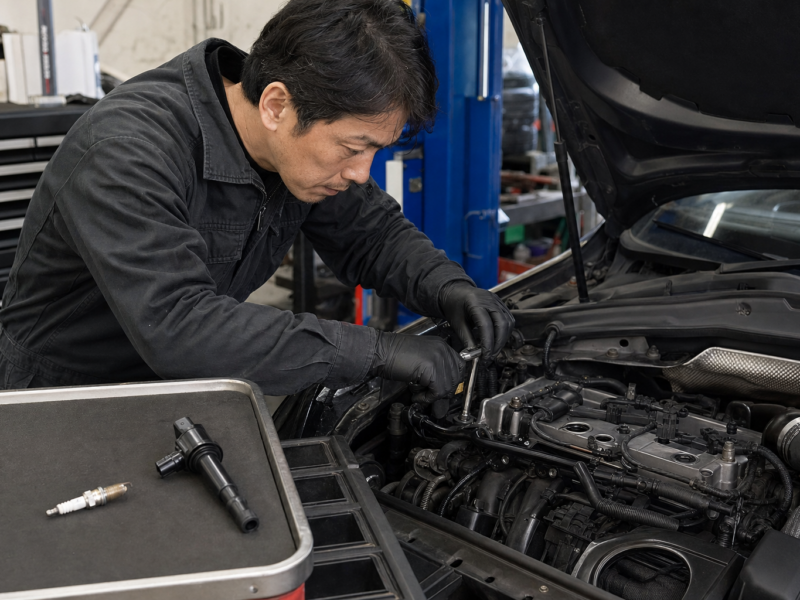 アウディ A4 エンジン失火 コイル・プラグ交換 施工事例 ハードワーカーズ 仙台店
