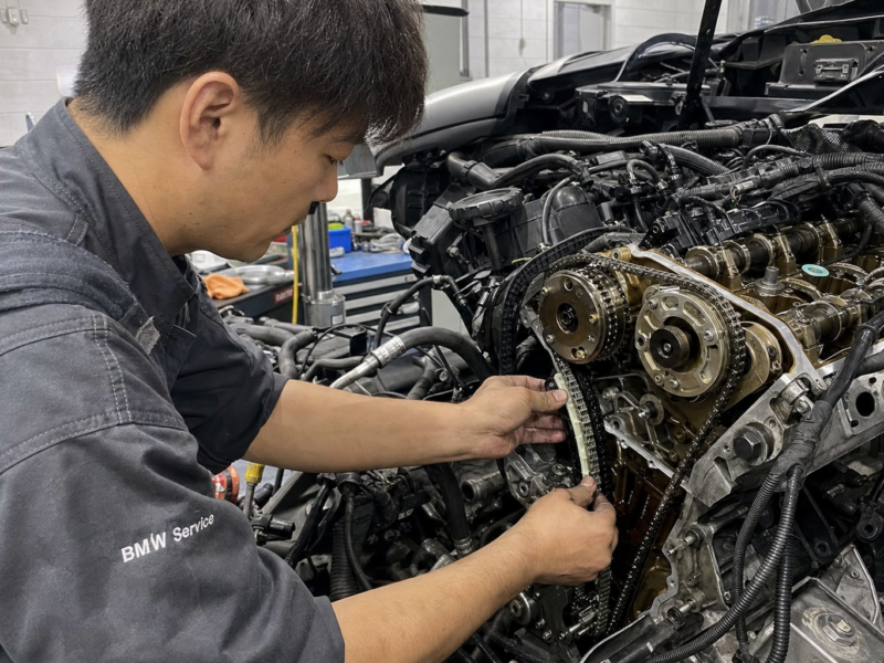 BMW 5シリーズ タイミングチェーン異音 テンショナー交換 施工事例 ハードワーカーズ 仙台店