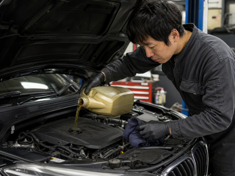 ポルシェ Cayenne エンジンオイル漏れ オイル充填・漏れ確認 施工事例 ハードワーカーズ 仙台店